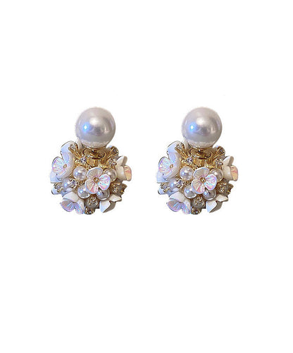 Art White Alloy Acrylic Pearl Zircon Stud Earrings