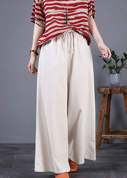 Purple Pockets Elastic Waist Cotton Wide Leg Pants Summer