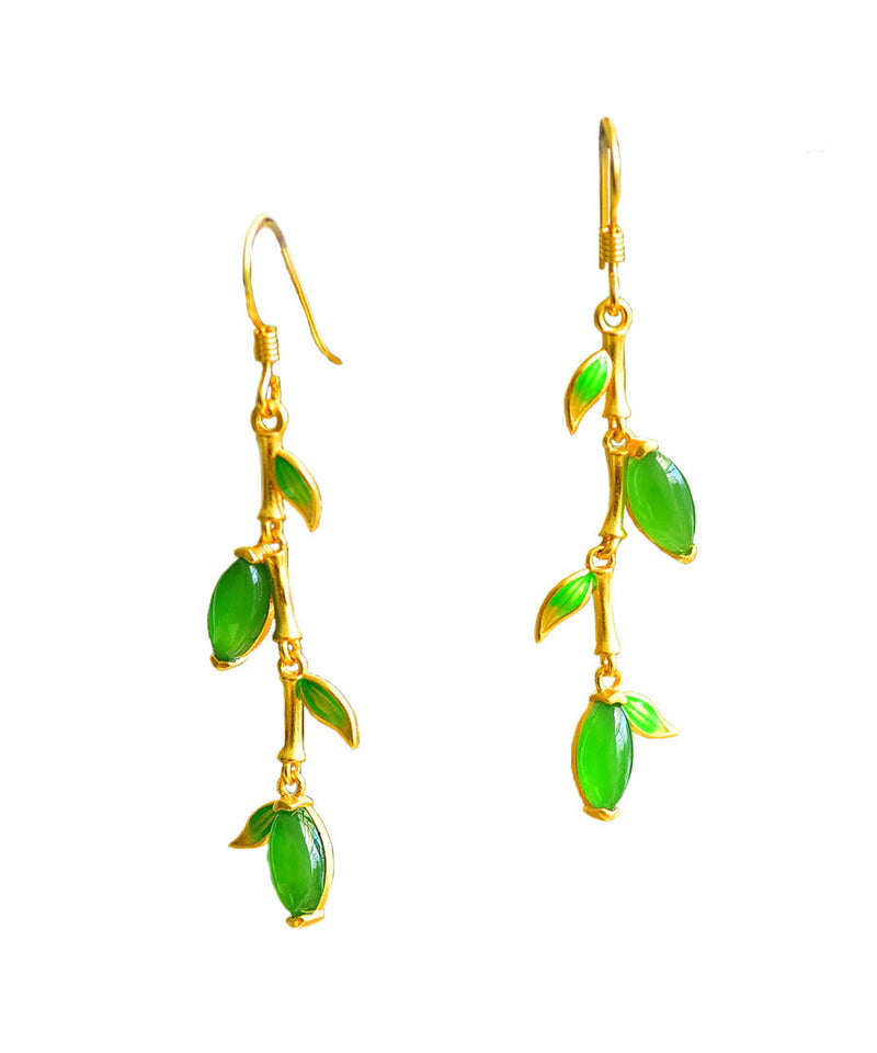 Green Silver Gold Plated Inlaid Jade Drop Earrings