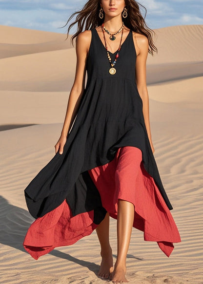 Black Asymmetrical Exra Large Hem Cotton Sundress Summer