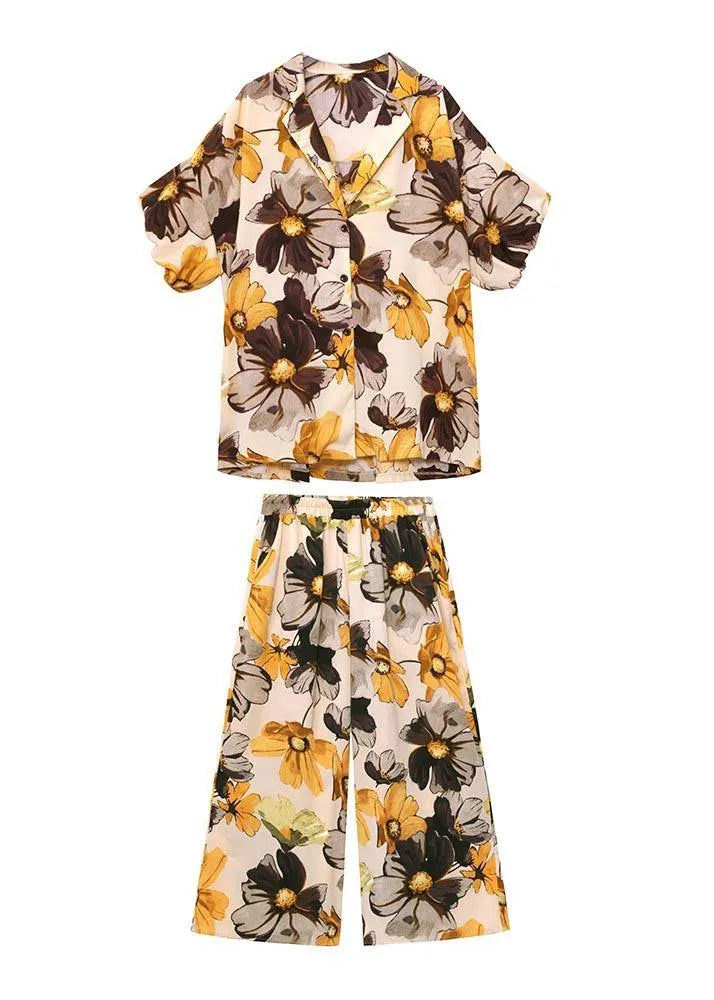 Yellow Print Two Piece Suit