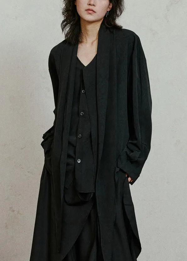 Black Asymmetrical Patchwork Draping Shirt Fall