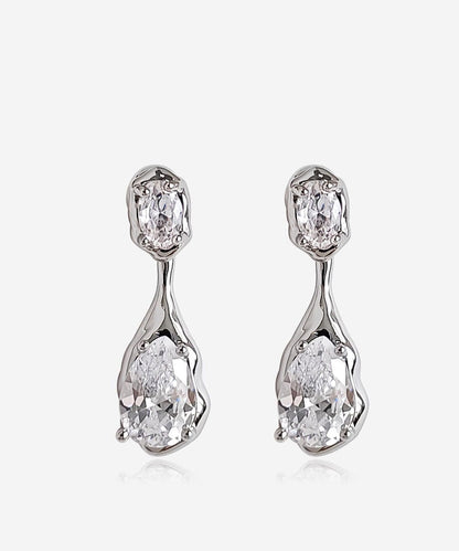Light Silver Needle Water Droplet Zircon Earrings