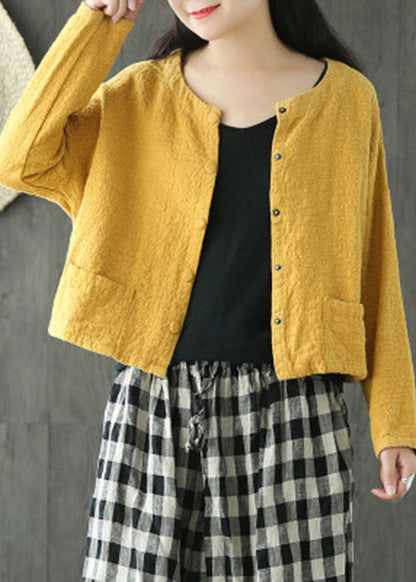 Yellow Button Jacquard Coat Spring