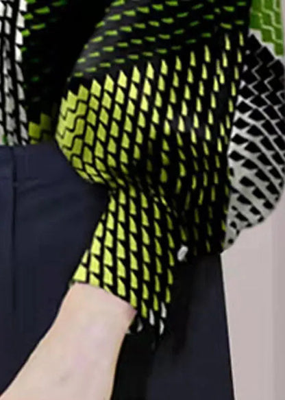 Colorblock Button Peter Pan Collar Print Blouses Lantern Sleeve