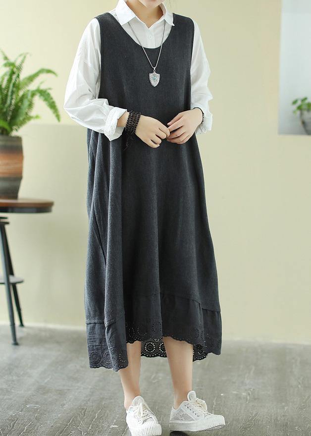 Italian Gray Outfit O Neck Sleeveless Robes Spring Dress