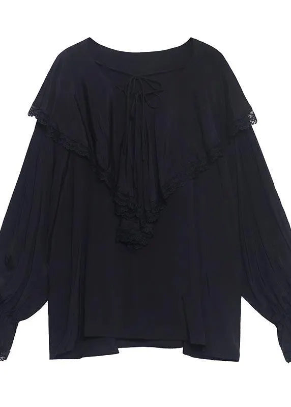 French White V Neck Patchwork Cotton Flare Sleeve Shirt Top Spring