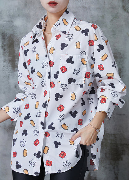 Diy White Oversized Print Cotton Blouse Top Spring