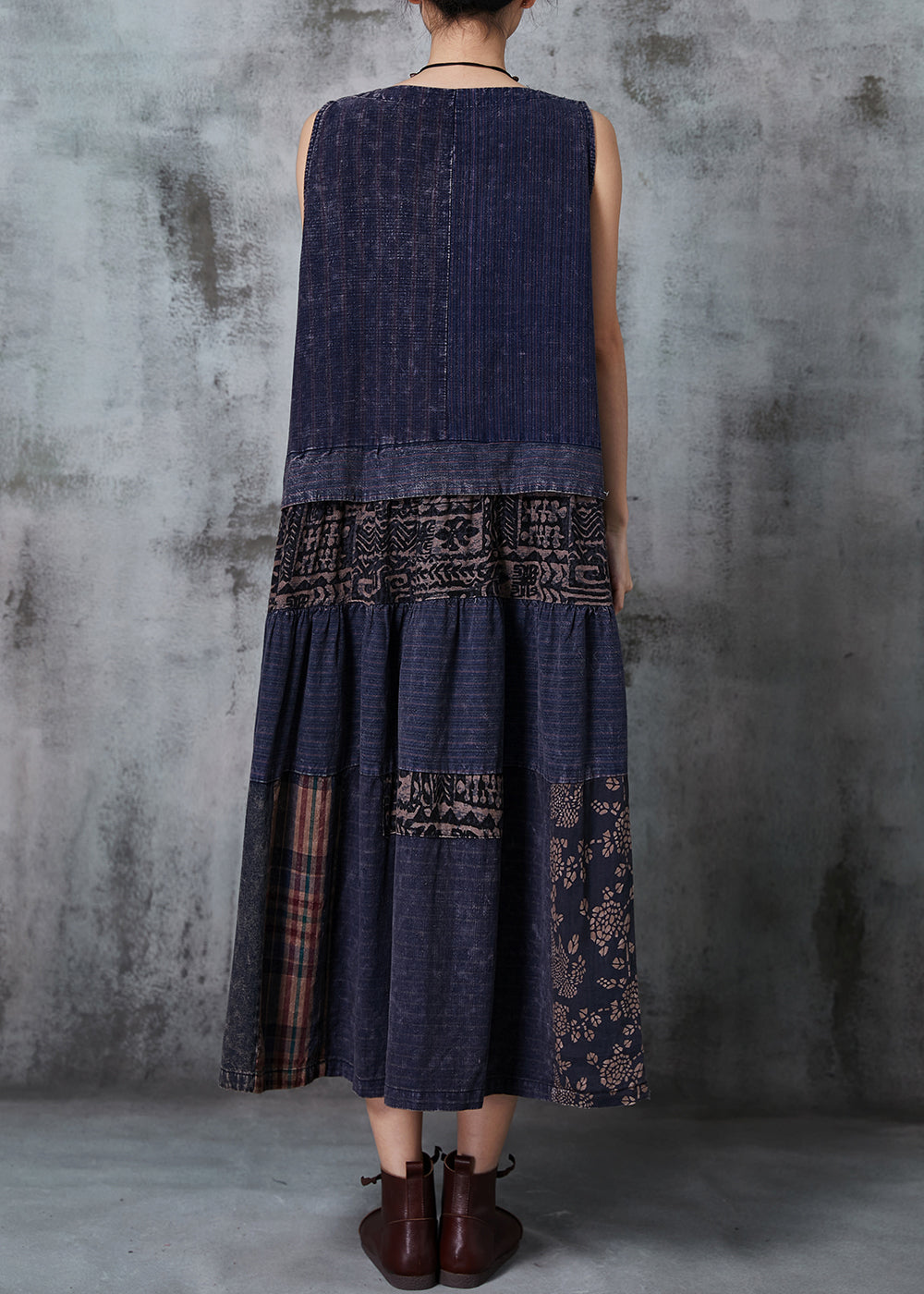 Navy Patchwork Denim National Style Dresses Spring