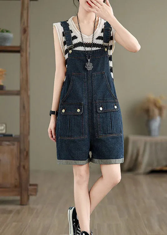 Navy Pockets Denim Overalls Jumpsuit Summer