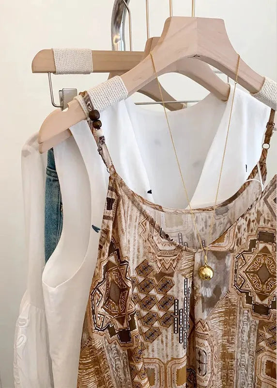 Classy Khaki Print Chiffon Beach Vest Summer