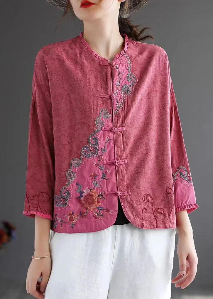 White Ruffled Embroideried Patchwork Cotton Tops Spring