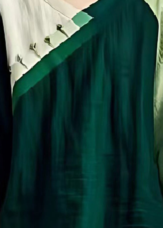 Blackish Green Oversized Patchwork Linen Shirts Summer