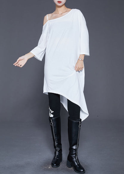 French White Asymmetrical One-shoulder Cotton Maxi Dress Summer