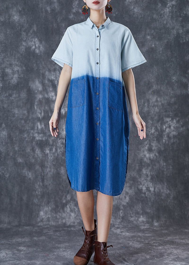 French Colorblock Oversized Patchwork Cotton Dress Summer