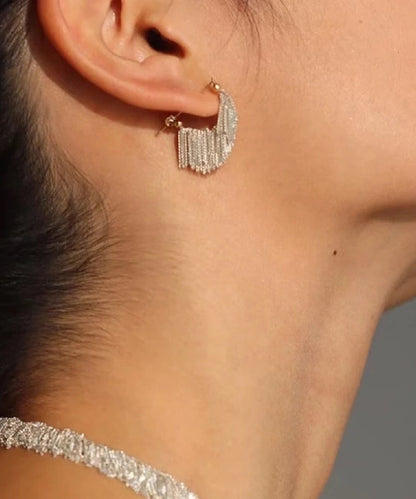 White Copper Overgild Tassel Hoop Earrings