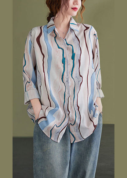 Peterpan Collar Button Print Fall Tops Long Sleeve