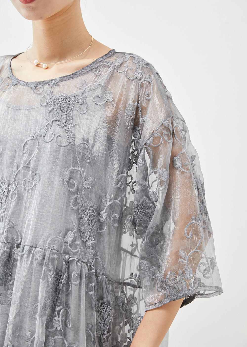 Diy Grey Embroideried Tulle Party Dress Two Piece Set Summer