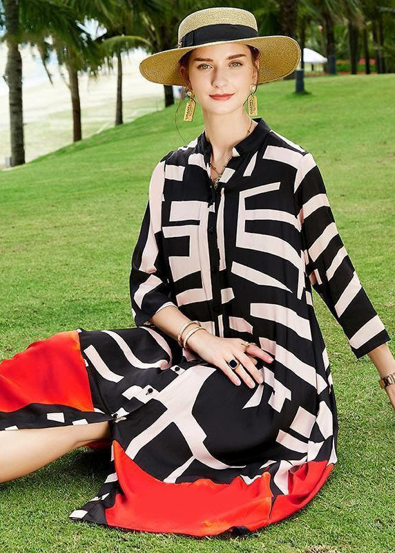 Summer Colorblock Patchwork Print Holiday Dresses Silk Coat