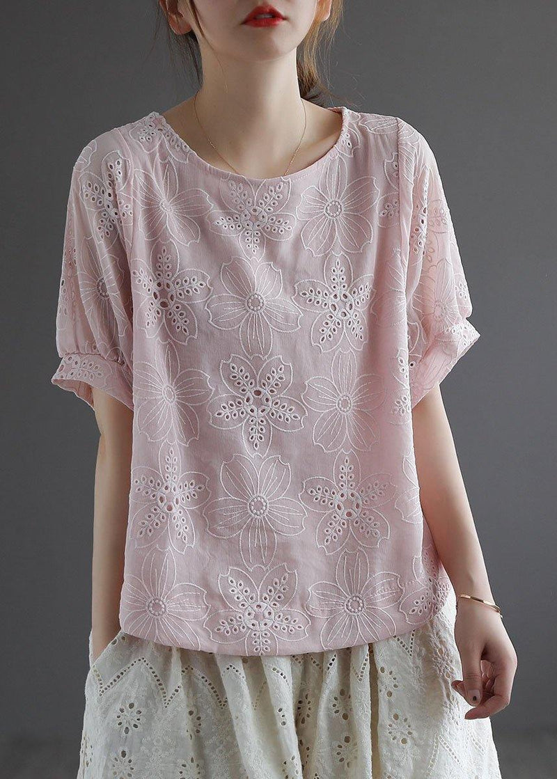 White O-neck Hollow Out Summer Retro Half Sleeve Top