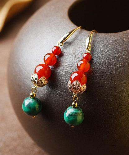 Overgild Agate Gem Stone Round Drop Earrings