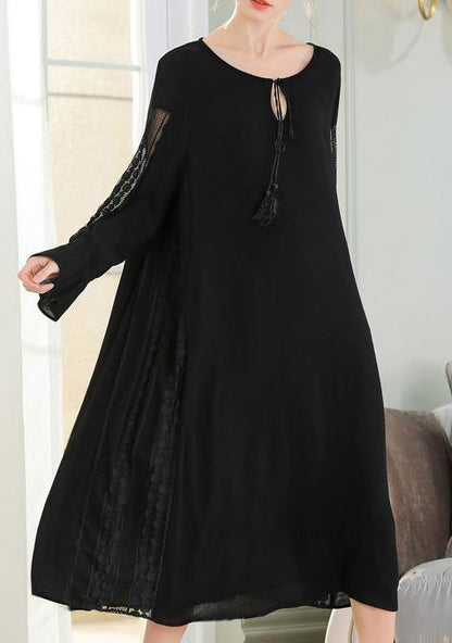 Diy Black Cotton Linen Patchwork Maxi Summer Dress