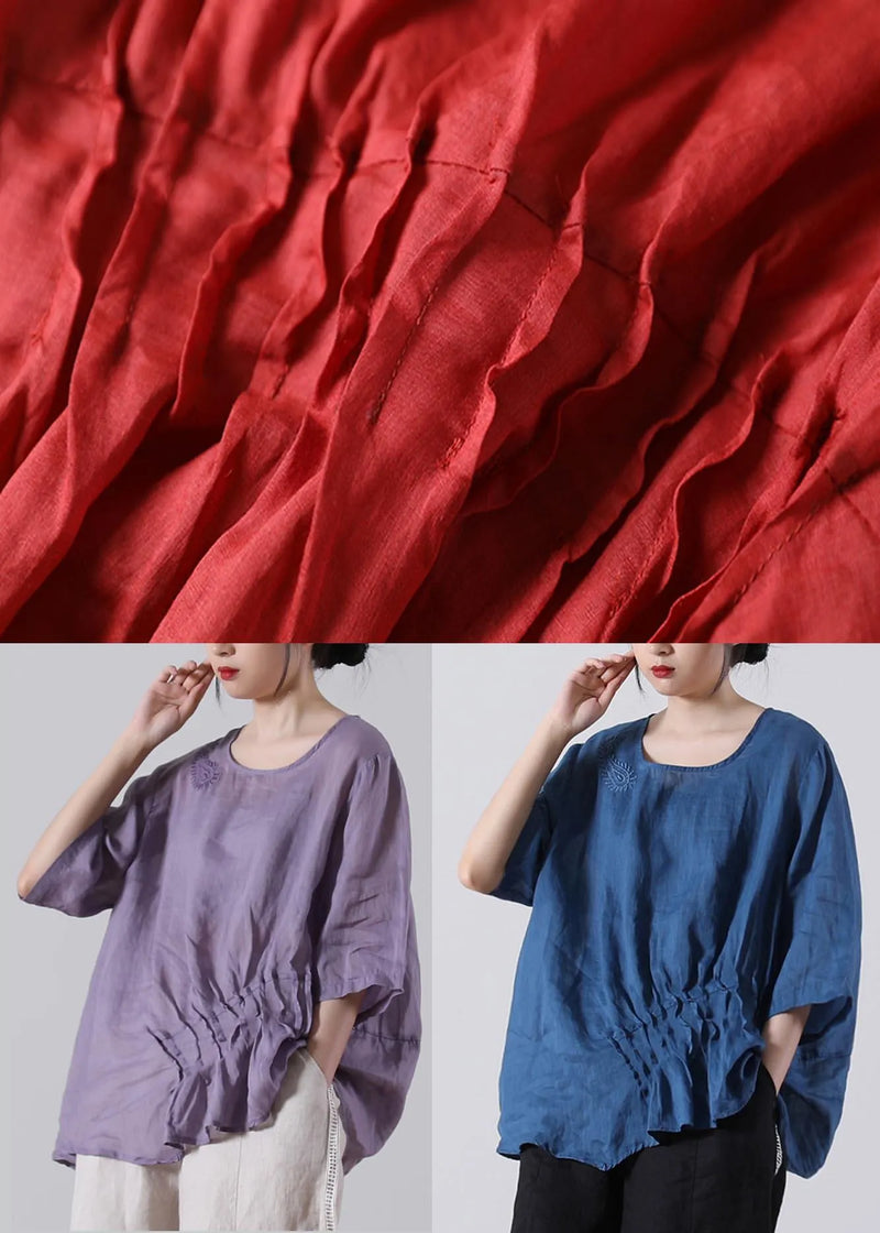 Light Purple Asymmetrical Design Cotton Linen Shirts Summer