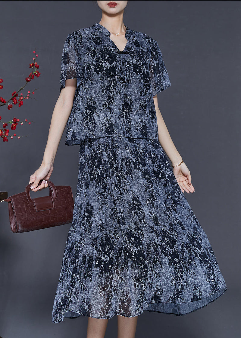 Diy Grey V Neck Tie Dye Chiffon Dress Summer