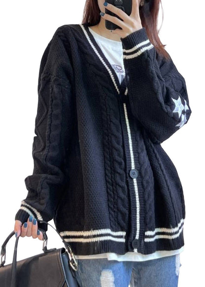 White V Neck Embroidered Knit Cardigan Fall