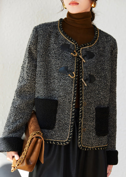Coffee Pockets Button Woolen Duck Down Filled Jacket Winter