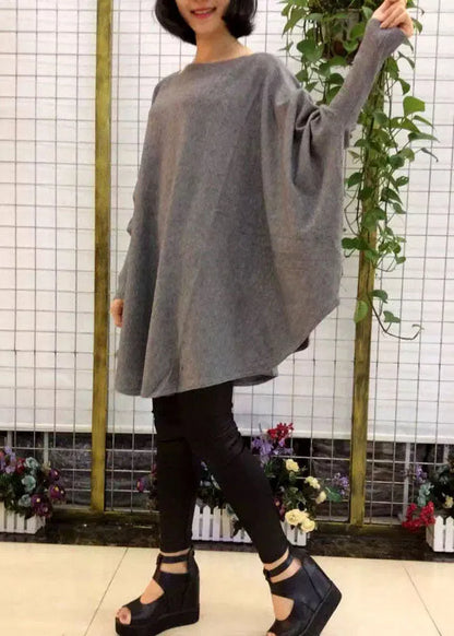 Grey Bat Wing Sleeve Fall Wool Sweater