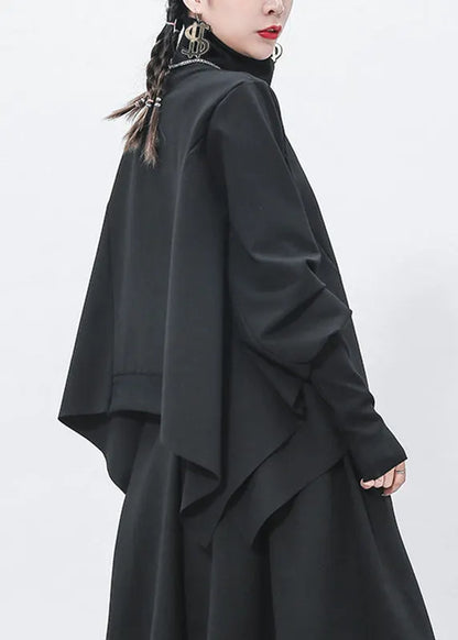 Simple Black Turtleneck Patchwork Top Batwing Sleeve