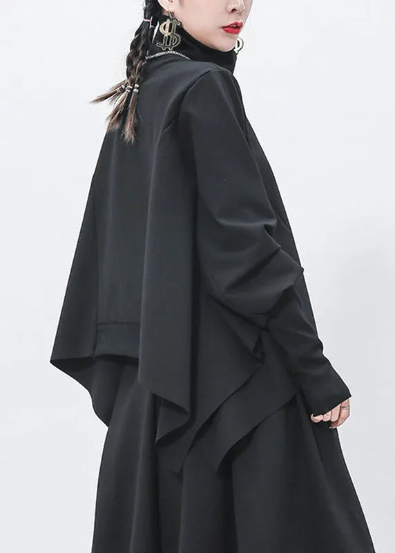 Simple Black Turtleneck Patchwork Top Batwing Sleeve