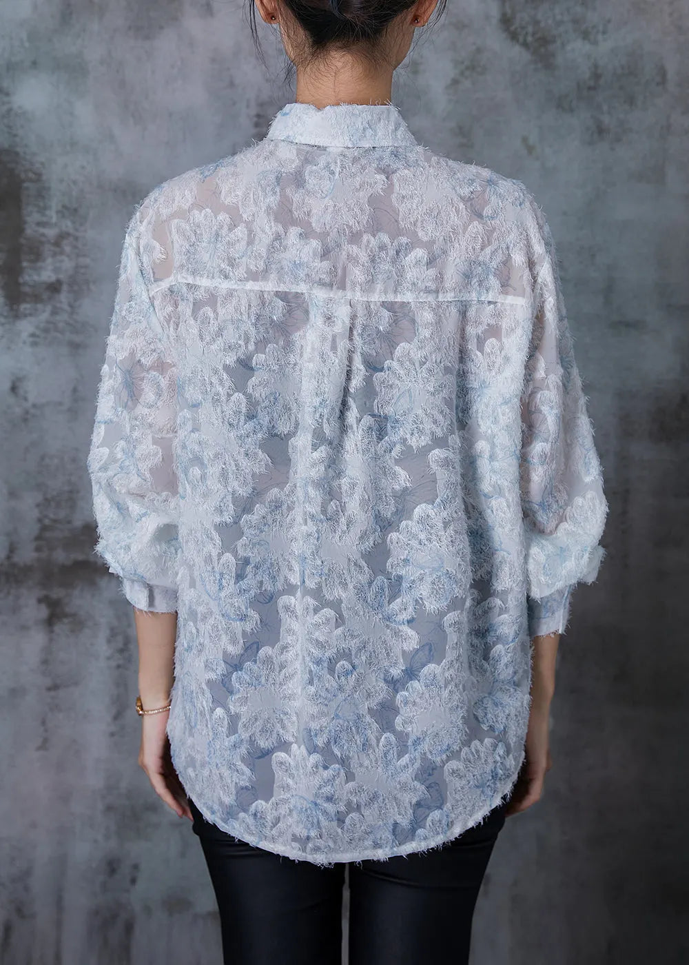 Blue Loose Chiffon Upf 50+ Top Spring