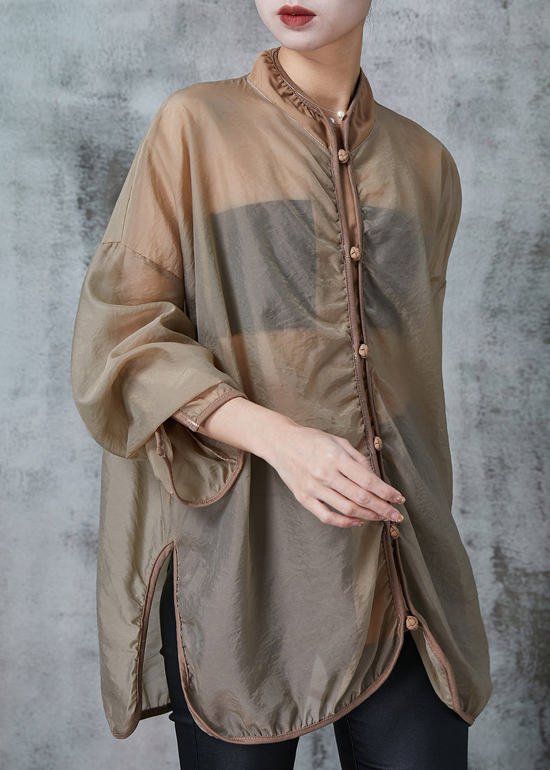 Brown Hollow Out Tulle Upf 50+ Coat Jacket Spring