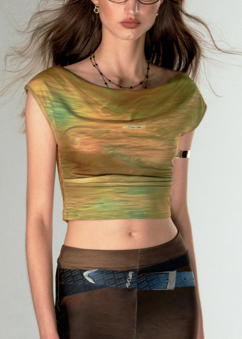 Novelty Green O-neck Print Vest Sleeveless