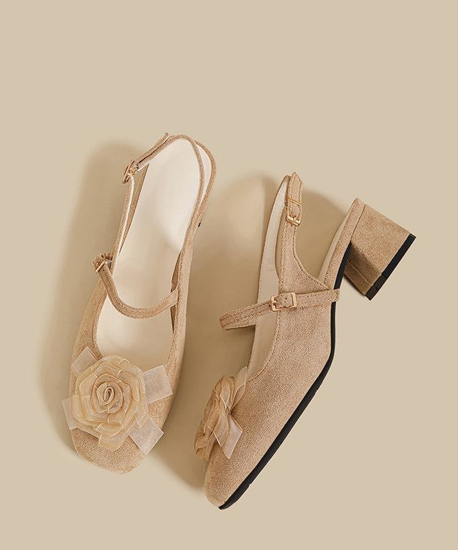 Splicing Chunky Sandals Apricot Suede