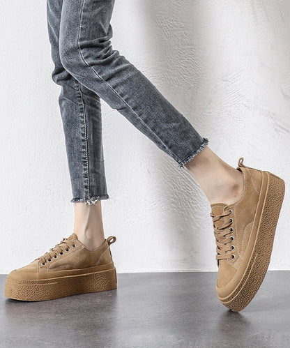 Black Platform Suede Splicing Flat Shoes Lace Up