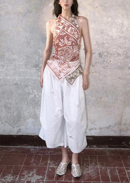 Colorblock Print Cotton Halter Tops Summer