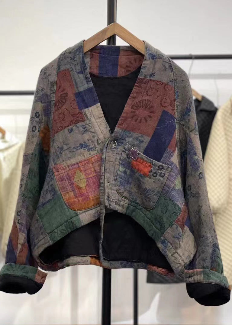 Purple Asymmetrical Patchwork Fine Cotton Filled Coats Winter