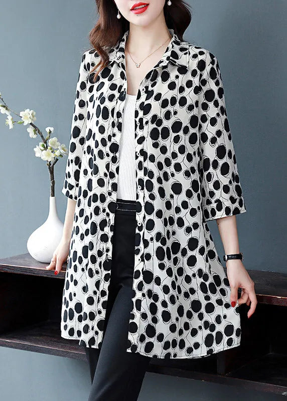 White Peter Pan Collar Button Dot Chiffon Shirt Tops Long Sleeve