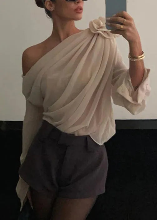 Apricot Cold Shoulder Tulle Top Spring