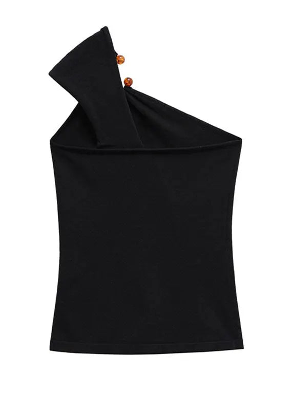Novelty Black One Shoulder Asymmetrical Patchwork Vests Sleeveless