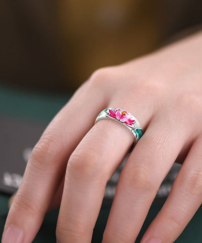 Silk Sterling Silver Enamel Lotus Rings