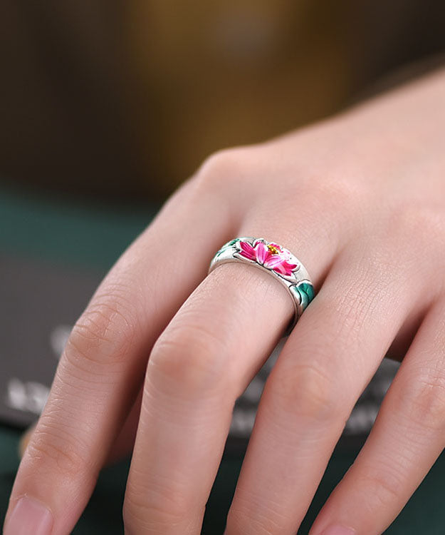 Silk Sterling Silver Enamel Lotus Rings