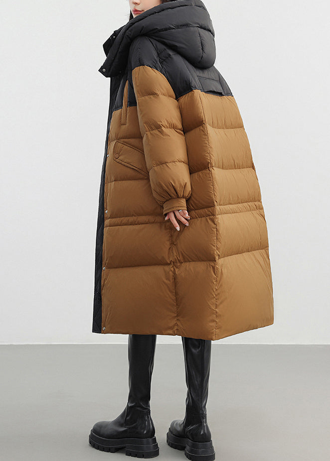 Coffee Oversized Patchwork Duck Down Puffers Jackets Winter
