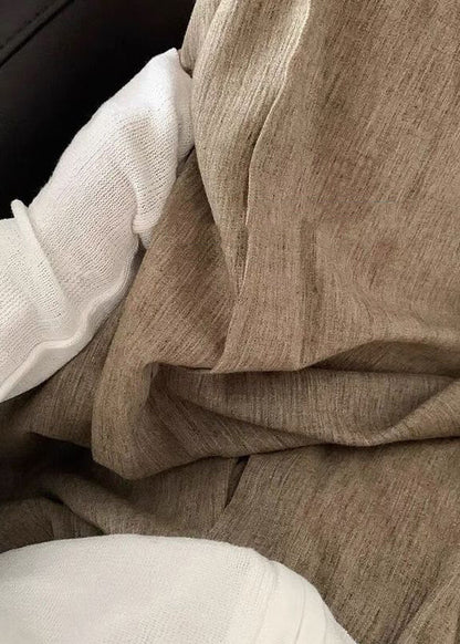 Khaki Pockets High Waist Wide Leg Pants Fall