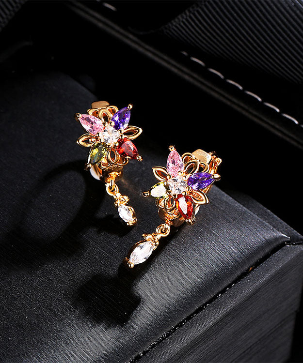 Regular Gold Alloy Crystal Zircon Tassel Drop Earrings