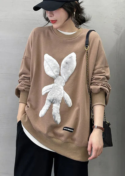 Grey O-neck Character Print Pullover Long Sleeve