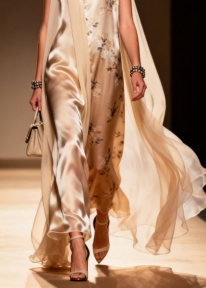 V Neck Print Patchwork Chiffon Maxi Dresses Summer